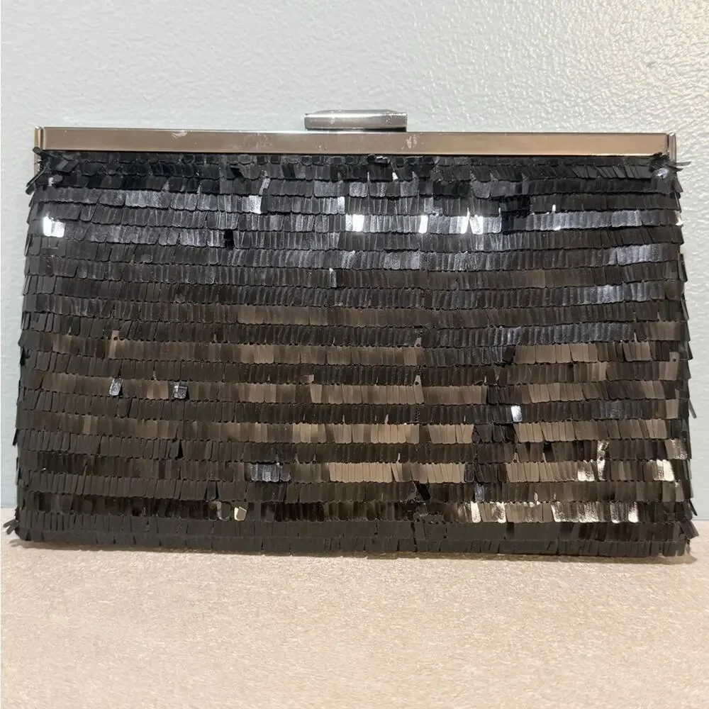 RACHEL Rachel Roy Black Fringe Sequin Clutch